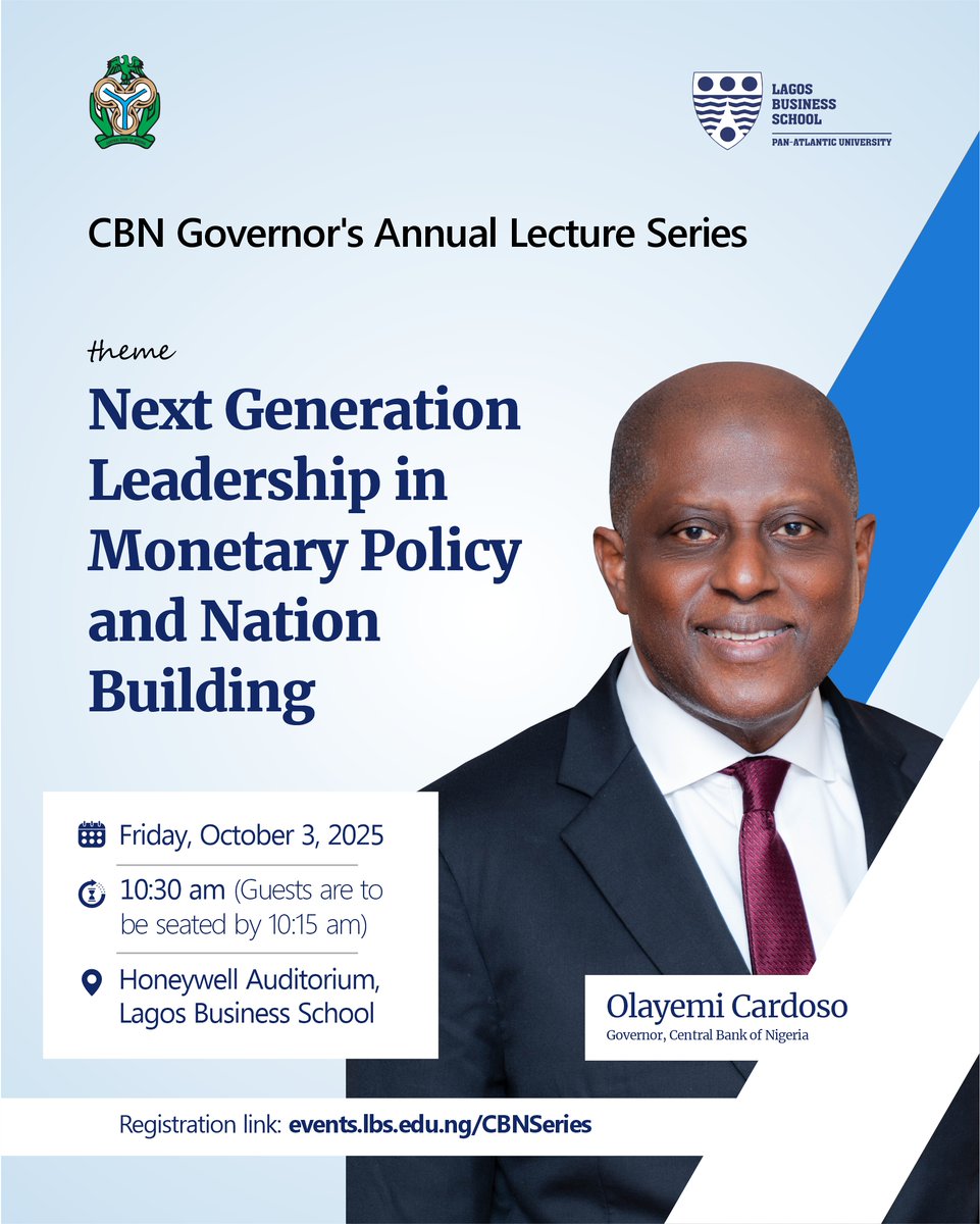 Join us for the inaugural <a href="/cenbank/">Central Bank of Nigeria</a> Governor’s Annual Lecture ​Series,and an engaging fireside chat moderated by students of <a href="/pau_nigeria/">Pan-Atlantic University</a> 
Seats are limited, and registration is required. Secure your spot here: events.lbs.edu.ng/CBNSeries