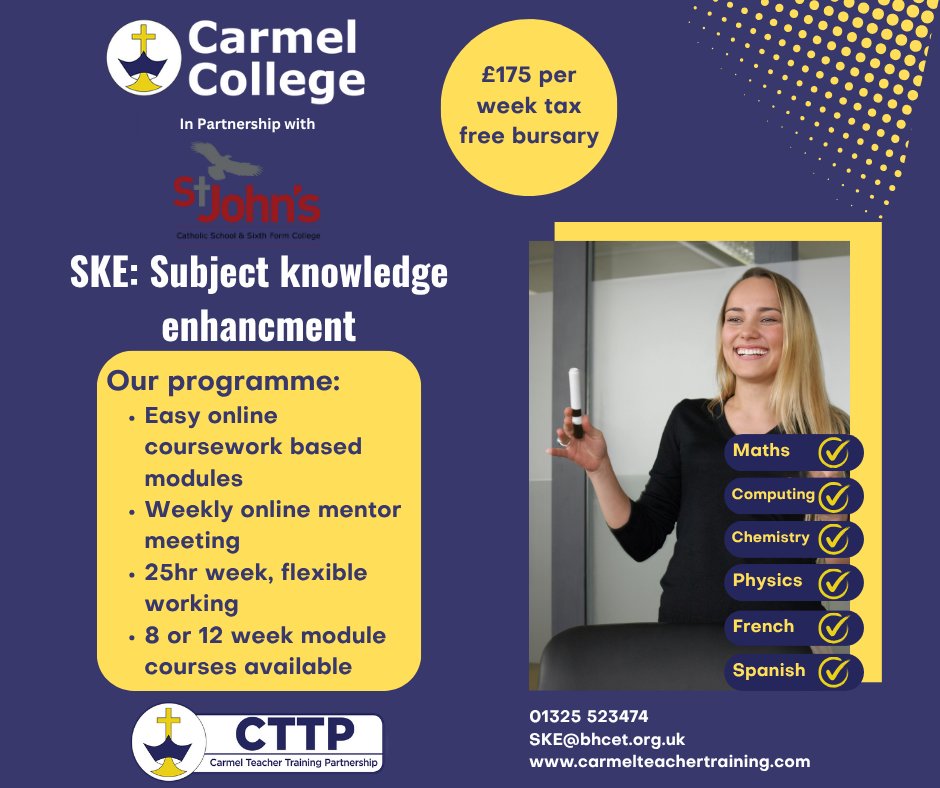 Switching careers or fresh out of uni? 

Our SKE course bridges the gap and gets you classroom-ready 🤩

Strengthen your subject expertise before you start teacher training — enrol in our Subject Knowledge Enhancement course today!

carmelteachertraining.com