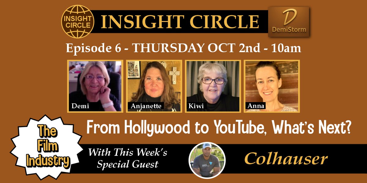 This week join our podcast this Thursday &amp; meet &amp; chat to our special guest "Colhauser". We are discussing The Film Industry - From Hollywood to YouTube, What's Next?"
<a href="/AnjanetteVuuren/">Anjanette Jansen van Vuuren</a> 
<a href="/DemiStorm9/">DemiStorm</a> 
<a href="/bozartz5/">deb</a> 
<a href="/veramouthe/">Daramouthe’s Corner</a> 
<a href="/DebDPerkins2022/">Debra Perkins</a> 
<a href="/TheRealTombi/">The Real Tombi</a>