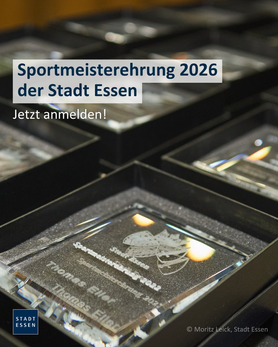 Essen_Ruhr's tweet image. Ab sofort können Essener Sportvereine ihre Mitglieder für die Sportmeisterehrung 2026 anmelden! 📢
ℹ️ Alle Voraussetzungen und weitere Infos findet ihr im Beitrag oder unter: t1p.de/Sportmeistereh…
#stadtessen #essenruhr #sportmeisterehrung