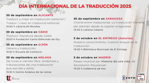 acetraductores's tweet photo. ¡Feliz #DíaInternacionaldelaTraducción! Os recordamos las actividades que hemos preparado para celebrar este día en distintas ciudades. https://t.co/qD29txyrXw