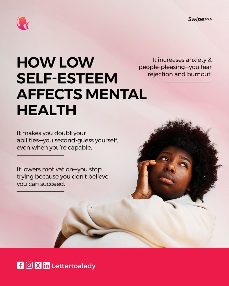 LetterToALady's tweet photo. Low self-esteem can quietly affect how we think, feel, and show up daily… but the story doesn’t end there! The good news? Confidence can be built—one gentle step at a time!

💗 So, celebrate your wins, speak kindly to yourself, and stay close to people who lift you higher. https://t.co/PDseQrXMab