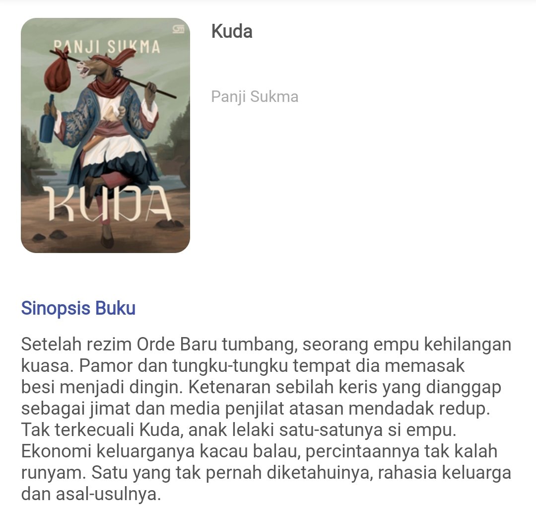 1306pages's tweet photo. 🗡🐴 currently reading:
↳ Kuda by Panji Sukma
read on iPusnas

⚠️ spoiler
[ a reading thread ] https://t.co/l34ttZx47Q