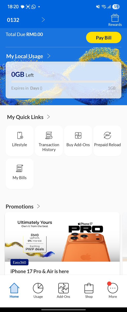 AmirulOfficialy's tweet photo. Hei @CelcomDigi , dh try relogin, dh try update apps, dh try reinstall apps, still tak dpt view bill. Apps selalu error and kena relogin. https://t.co/utiVTn3C0i