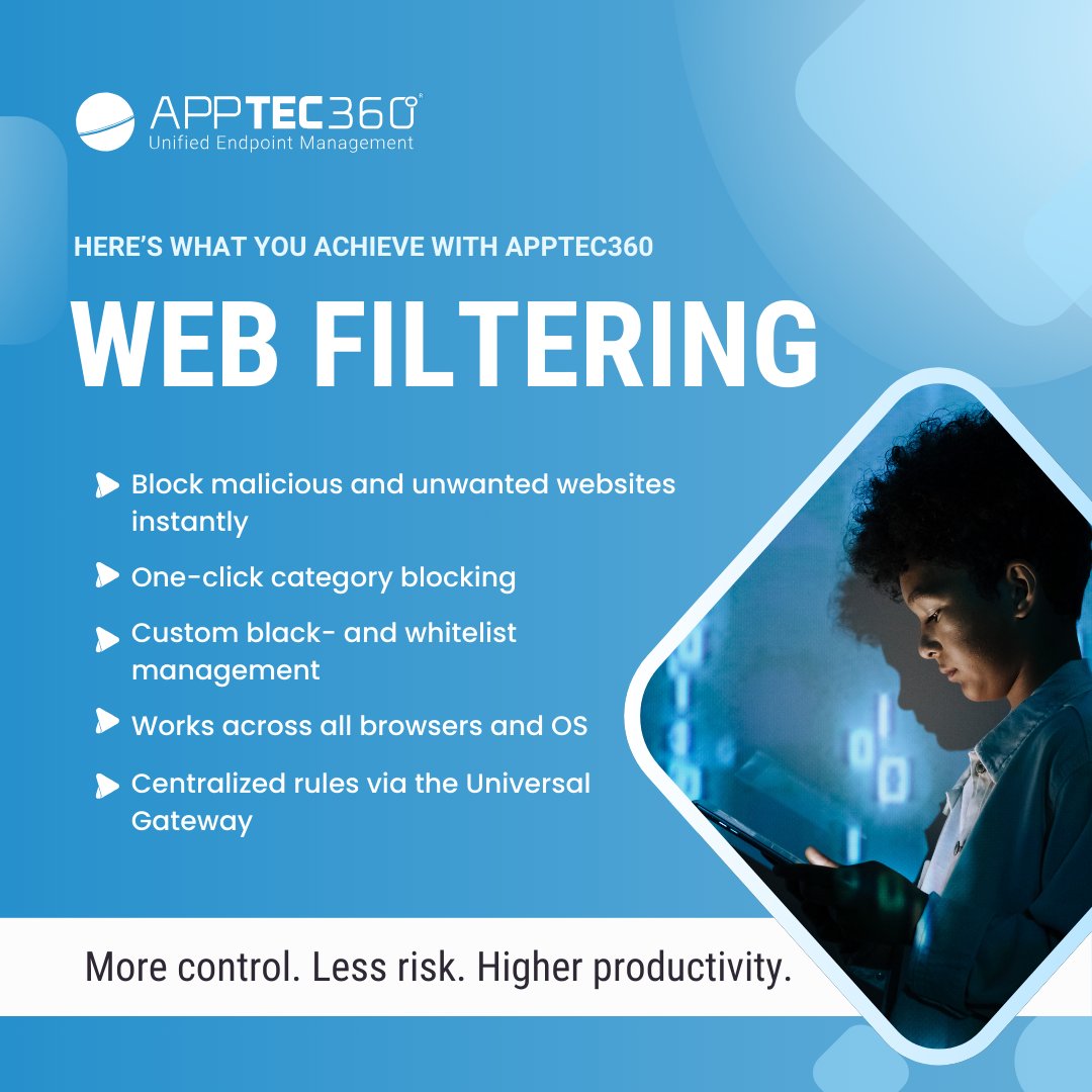 AppTec360's tweet image. Protect your network in a click.

AppTec360 Web Filtering blocks threats, manages access, and keeps your rules centralized, across all devices and browsers.

#CyberSecurity #WebFiltering #NetworkSecurity #ITSecurity #safebrowsing #apptec