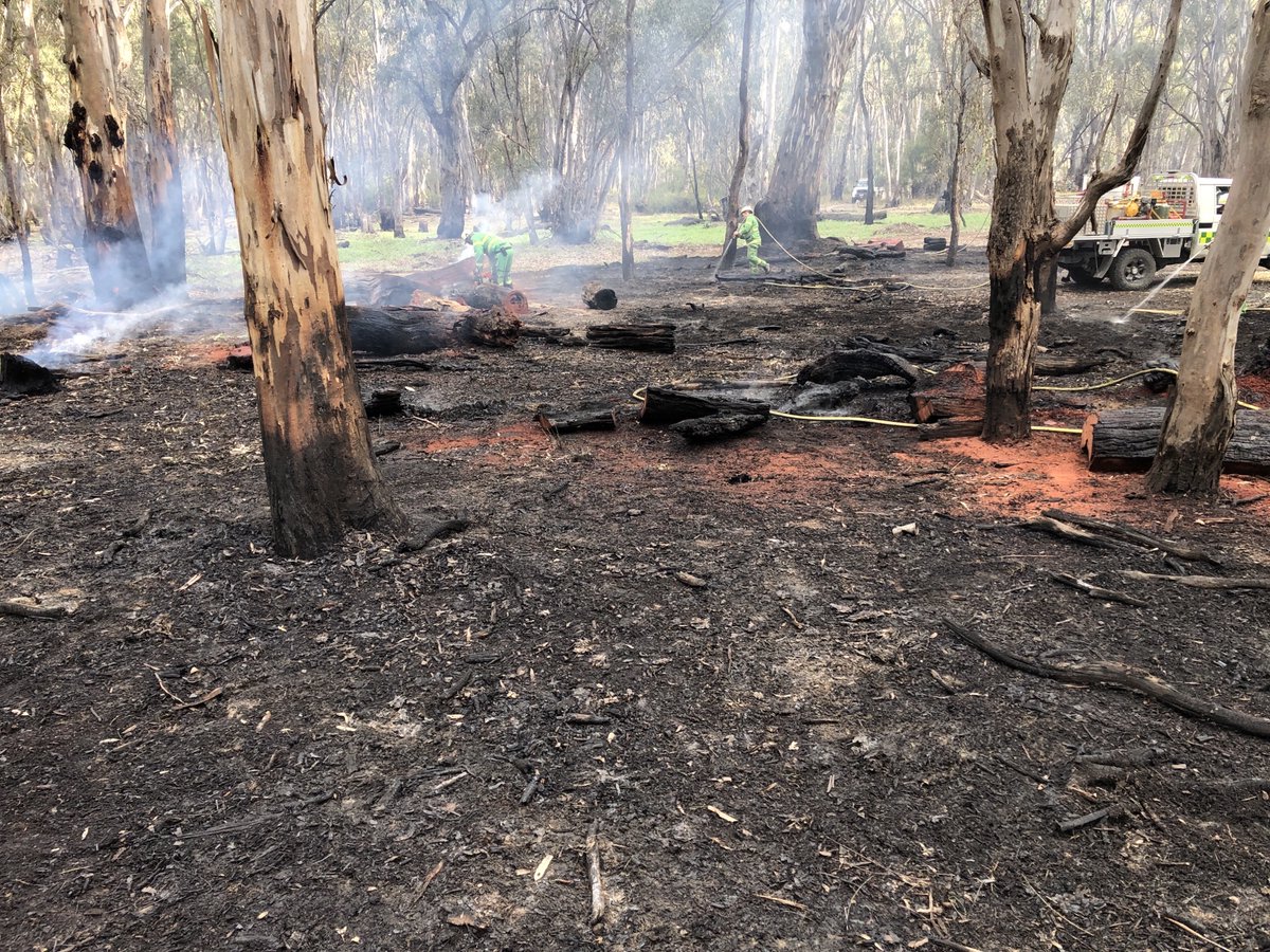 FFMVic's tweet photo. Don't let your fun turn into a bushfire emergency.

About a half-hectare was burnt yesterday in the Gunbower State Forest – a timely reminder of the danger of unextinguished campfires 🔥

In the last 8 days, Forest Fire Management Victoria firefighters and CFA volunteers have responded to three unattended campfires in the Gunbower State Forest near Koondrook.

As visitor numbers rise during the school holidays, the risk from unextinguished campfires increases. 

Remember:
🔥 Never leave a campfire unattended
🔥 Use water, not soil, to put your campfire out 
🔥 If it’s cool to touch, it’s safe to leave.

Fire safety is a shared responsibility.

For more information visit, https://t.co/tsIsVsIf2Z