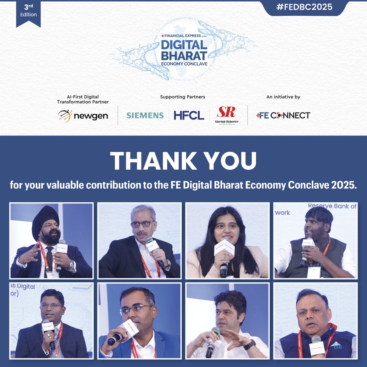 FEBrandWagon's tweet image. A big thank you to all our esteemed speakers, partners, and participants for making the #FEDigitalBharatEconomyConclave a grand success! Your insights, ideas, and collaboration are helping shape India’s digital future.

@newgensoftware, @Siemens, @hfclg | #FEDBC2025 #FEConnect