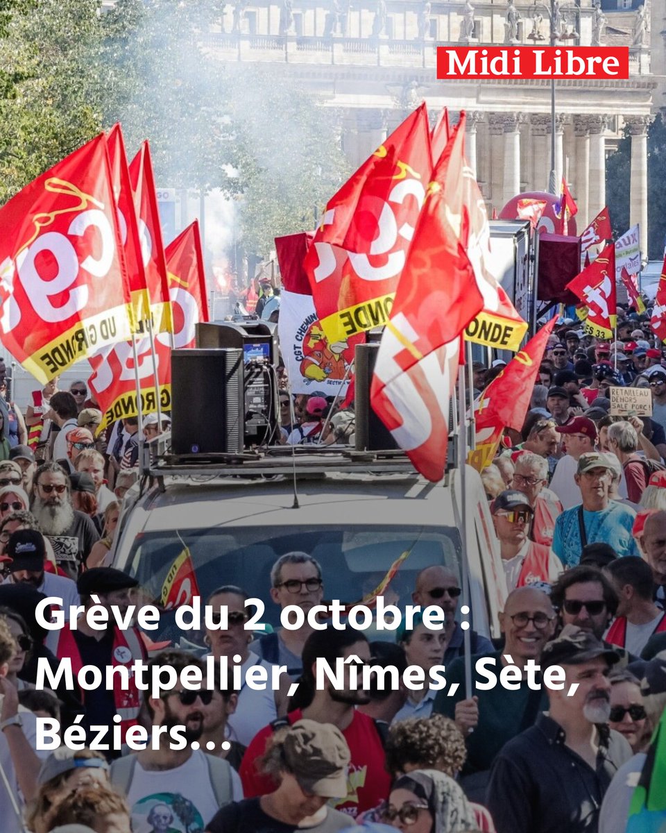 Grève du 2 octobre : Montpellier, Nîmes, Sète, Béziers… à quelle mobilisation s’attendre en région ce jeudi ?
➡️ l.midilibre.fr/TTGz