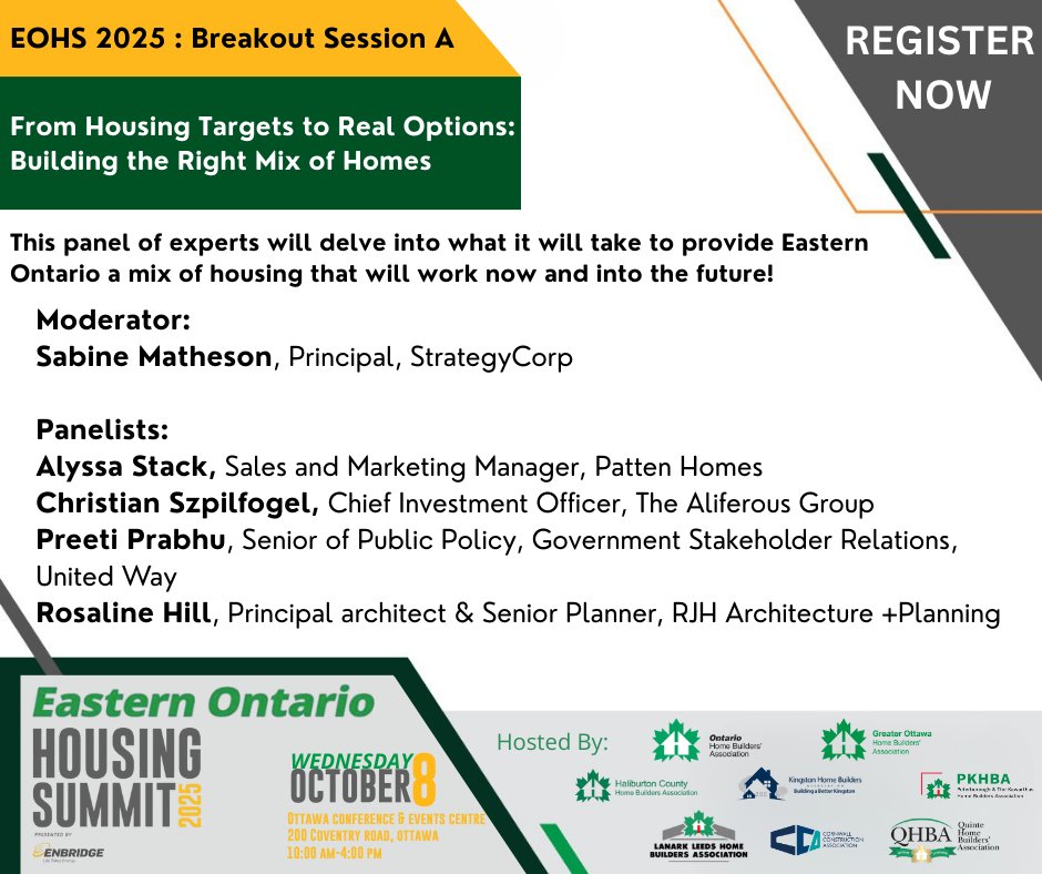 GOHBA_Ottawa's tweet photo. Eastern Ontario’s housing future is here, are we ready? Join top experts at the 2025 Summit as they tackle strategies, challenges, and opportunities shaping the homes we need today and tomorrow. Don’t miss this conversation.
Register now: https://t.co/cmMAhwsAZC https://t.co/KkmRuBujBm