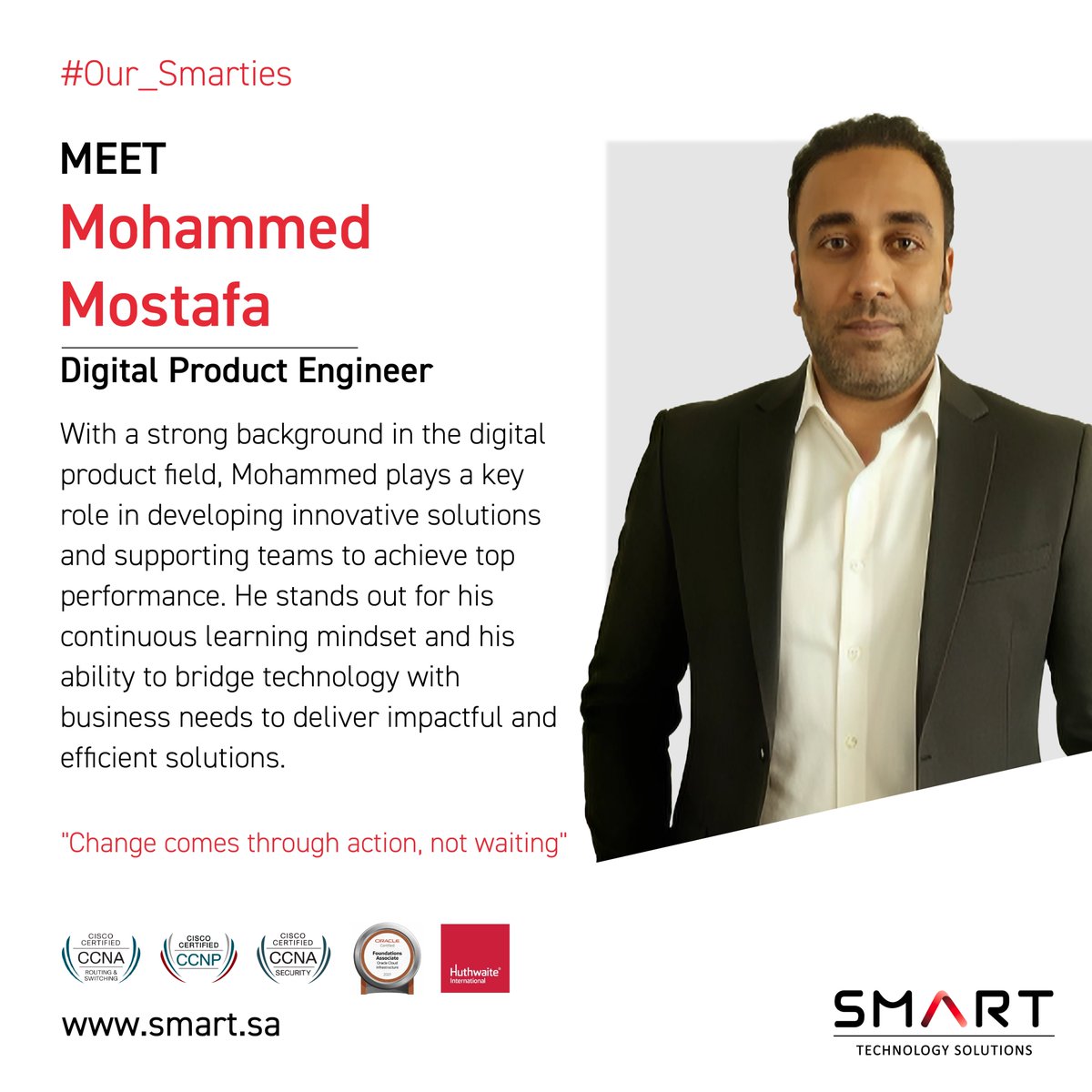 SmartTechSA's tweet image. From digital solutions to impactful change, Mohammed Mostafa is shaping smarter connections every step of the way.

#SMART #ourSmartie #meet_our_people #smarties_success