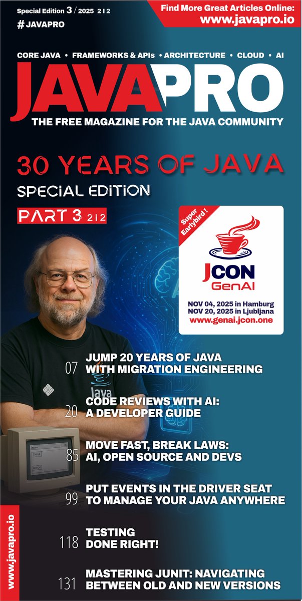 Loved our “30 Years of Java” special issue? Part 3 2|2 is out now &amp; FREE to download! More expert insights, community voices &amp; 30 years of #Java highlights.

Want the latest editions? Subscribe to our newsletter &amp; get every new PDF straight to your inbox: javapro.io/wp-content/upl…