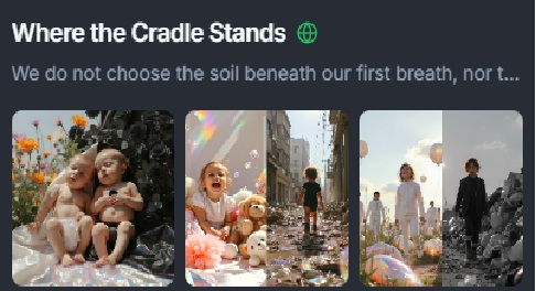 FotoGraaGH's tweet photo. "Where the Cradle Stands" is my collection created on @wideworlds_ai and submitted in a slideshow for the #WideWorlds Open Call on @WebbieSocialApp
See the slideshow🔗⬇️ in the reply. https://t.co/oo2jN4Q8UL