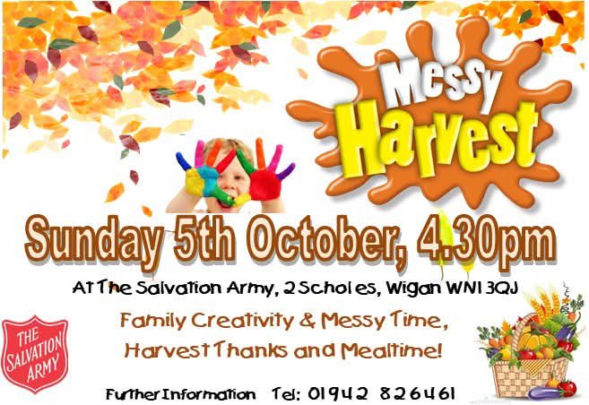 This Sunday (5.10.25), we will be celebrating Harvest, God’s provision and sustaining of life and creation. The morning meeting, at 10:30am, will include the opportunity to bring long life food that will be used in our Food Bank. 
At 4:30pm is Messy Church.