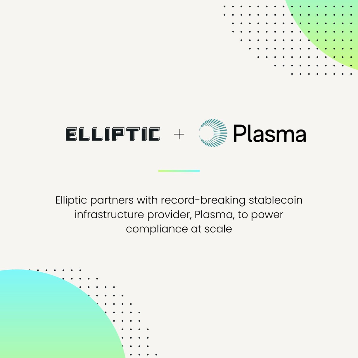 elliptic's tweet image. 🚨 New partnership: Elliptic x Plasma

We’re excited to announce our latest integration with @Plasma, a Layer-1 blockchain purpose-built for stablecoin payments, redefining global payments infrastructure.

As the core compliance layer for the Plasma network, Elliptic will power…