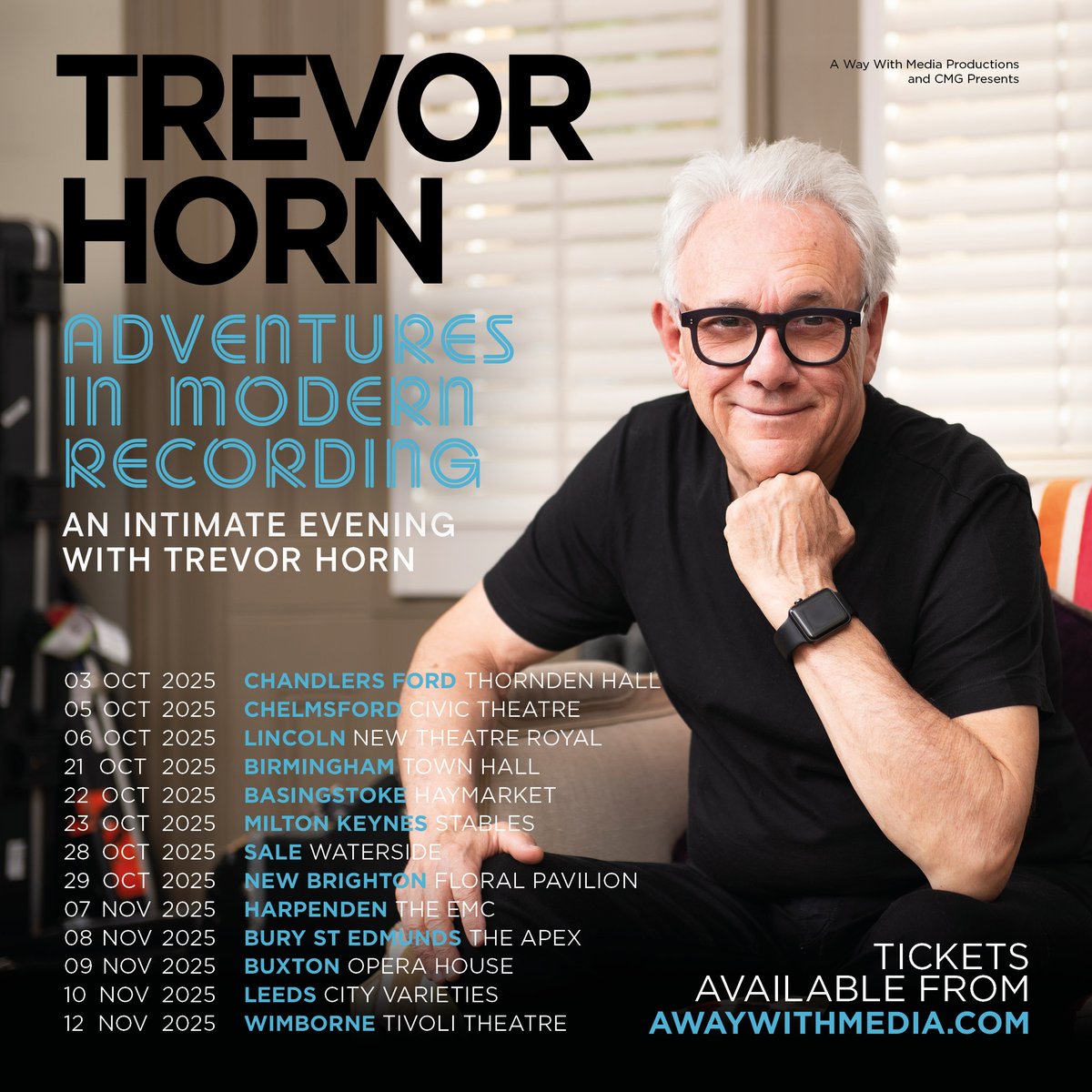 The Adventures In Modern Recording tour kicks off this Friday 3rd October in Chandler's Ford.

It's not too late to join Trevor for an intimate evening of tales from his storied career. Remaining tickets available now: awaywithmedia.com/tours/trevor-h…