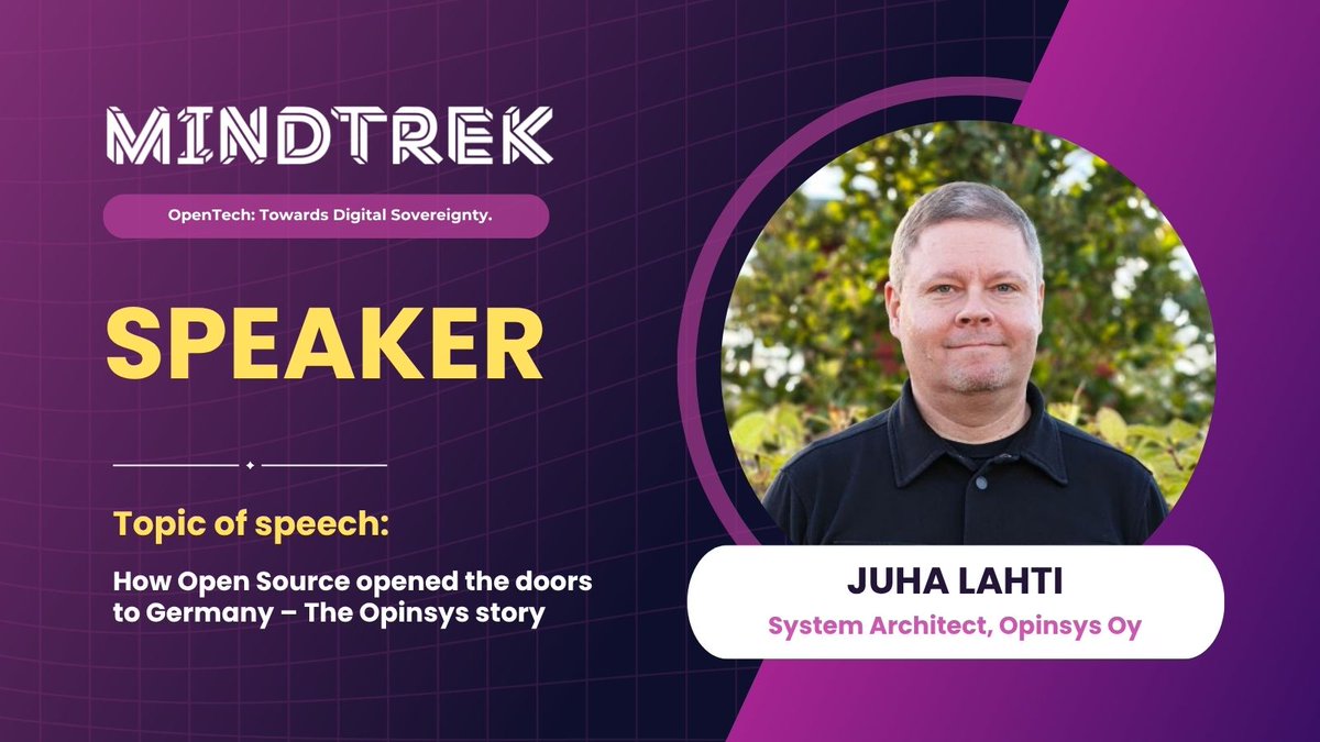 🎙️Speaker Announcement!

We're happy to announce Juha Lahti (System Architect, Opinsys Oy) as a Speaker for the upcoming #Developers track at #Mindtrek25 Conference!

Join us on Tuesday 7th of Oct to learn more from Juha: mindtrek.org/speaker/juha-l…