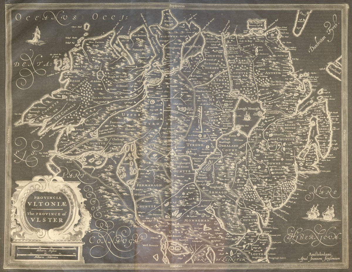 It’s #MapMonday
Today’s map is titled “The Province of Vlster”, created by Dutch cartographer Jan Janssonius (c.1620). Both English and Latin are used, with drawings of mountains and ships. As this map is a black-and-white copy, it adds a spooky effect! 👻🖤
PRONI Ref - T594/1