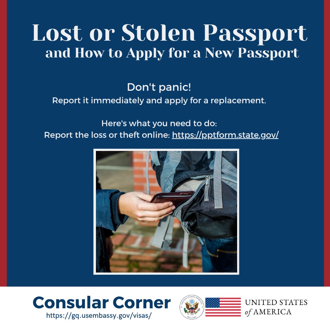 If you report your valid passport as lost or stolen, it’s immediately canceled and cannot be used for travel even if you find it later. Always double-check before reporting!

#EmbajadaEEUU #EquatorialGuinea
#usembassymalabo #passport
#USEmbassy #USVisa #USEmbassy #USVisa