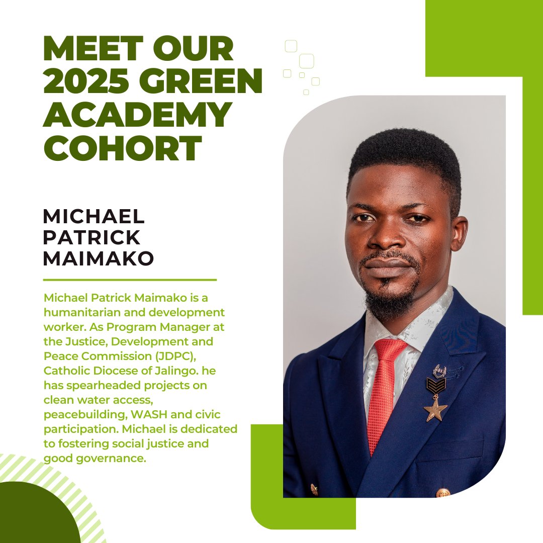 hbsNigeria's tweet image. Meet Michael Patrick Maimako, one of our 2025 Green Academy Cohort!✨

@maimakonyinko is a humanitarian and development worker. As Program Manager at the Justice, Development and Peace Commission (JDPC), Catholic Diocese of Jalingo, he has spearheaded projects on clean water…
