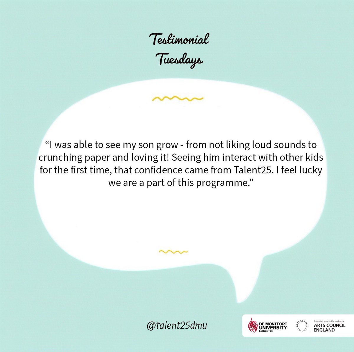 Hear more from our amazing parent participants as they share inspiring and honest stories about the positive impact our sessions are making together. ✨

#Talent25DMU #TestimonialTuesday #DMUResearch#WeAreTalent25 #T25Artists #AspireCreativity#ResearchProgramme