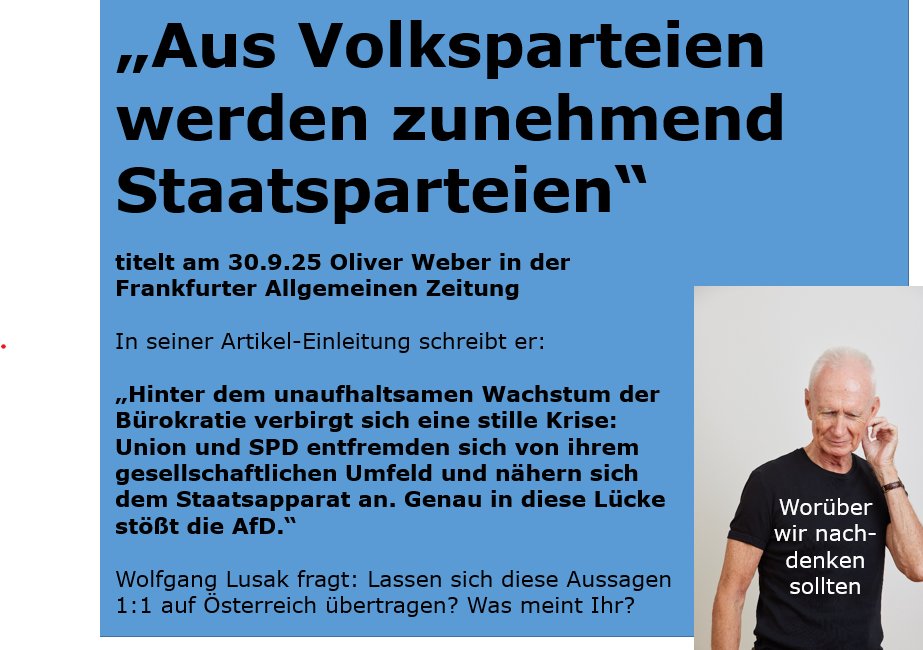 LobbyderMitte's tweet photo. Auf Österreich übertragen liest sich das so: "Hinter dem unaufhaltsamen Wachstum der Bürokratie verbirgt sich eine stille Krise: ÖVP und SPÖ entfremden sich von ihrem gesellschaftlichen Umfeld u. nähern sich dem Staatsapparat an. Genau in diese Lücke stößt die FPÖ." OK, nicht OK? https://t.co/jZC1kZh4me