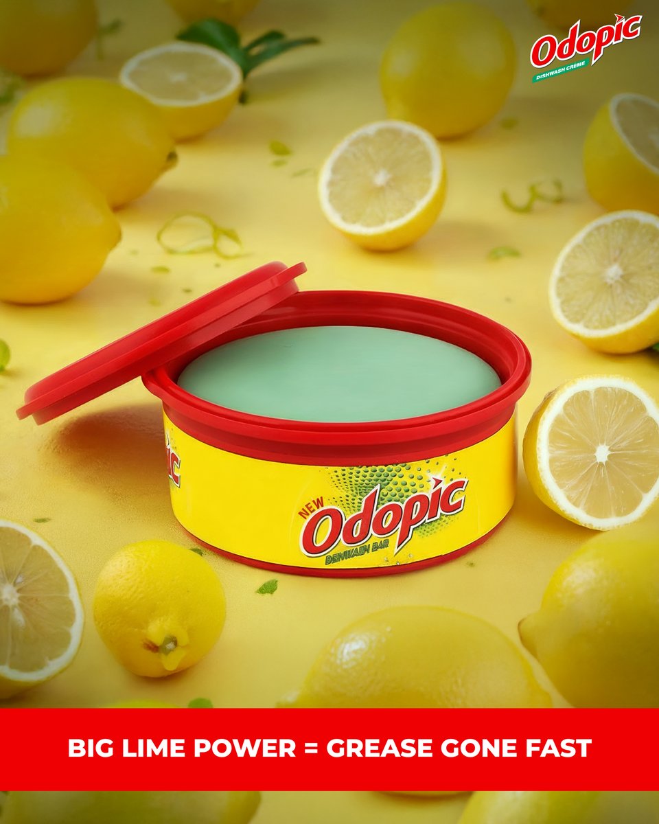 OdopicDishwash's tweet image. When life gives you Big Lime, grease doesn’t stand a chance. 🍋
Odopic packs the natural degreasing strength of lime to cut through the toughest stains effortlessly.

#Odopic #GreaseOutShineOn #BigLimeFresh