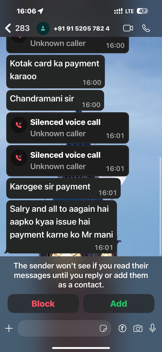 ManyaBaviskar's tweet photo. 🚨 Strict Complaint @KotakBankLtd 
Unauthorized recovery agent (+91 9152057824) harassing me on WhatsApp, even threatening to go to my Job Head Office.This is a serious violation of @RBI guidelines &amp; IT Act, 2000.Need strict action @RBI @RBIsays @noharassment3 https://t.co/ZFR6JhLzNl