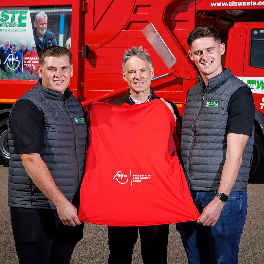 We are thrilled to announce that EIS Waste Services Ltd have donated our prominent place on the back of Aberdeen FC’s men’s first-team shirts to the Aberdeen FC Community Trust for all Conference League matches this season.￼

By supporting the Aberdeen FC Community Trust, we’re