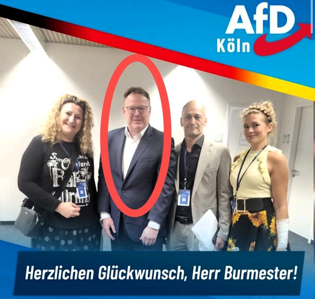 Solche gemeinsamen Posen mit Vertretern einer rechtsradikalen Partei sind unentschuldbar. Bei Herrn Torsten Burmester aus #Köln entsteht der Eindruck, er sei ein Oberbürgermeister von AfD-Gnaden. Ein vergifteter Sieg, der unsere Demokratie beschädigt! SPD, was ist los??? <a href="/spdde/">SPD Parteivorstand 🇪🇺</a>
