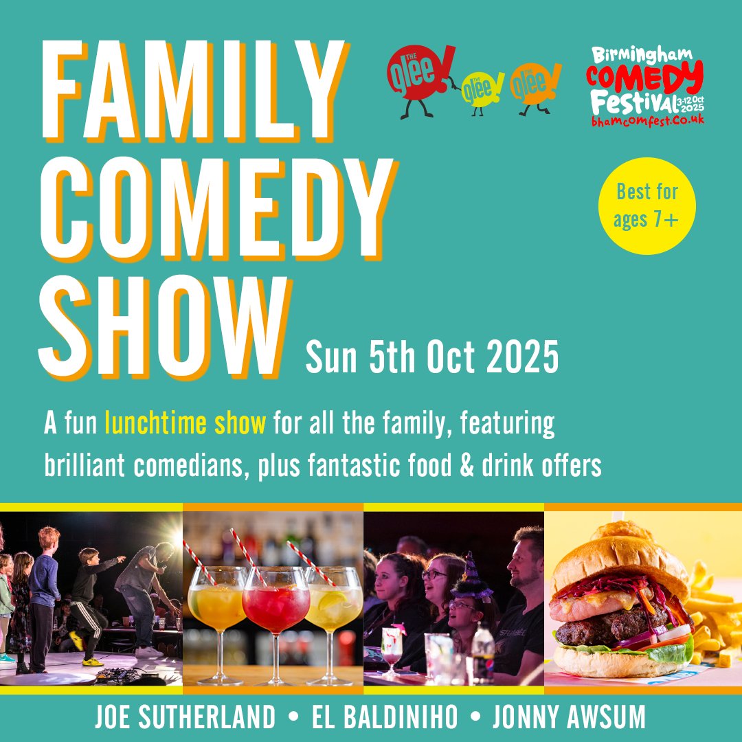 The Glee Club Birmingham (@gleeclubbham) on Twitter photo Our Family Comedy Show returns THIS SUNDAY as part of <a href="/BhamComFest/">Bham Comedy Festival</a>! 👪
A lunchtime show for all the family! Featuring Joe Sutherland, <a href="/magicbaldy/">El Baldiniho</a> & <a href="/jonnyawsum/">Jonny Awsum</a> performing kid-friendly sets, designed to make both kids & adults laugh their socks off
🎟️ bit.ly/FamilyShowBham Our Family Comedy Show returns THIS SUNDAY as part of <a href="/BhamComFest/">Bham Comedy Festival</a>! 👪
A lunchtime show for all the family! Featuring Joe Sutherland, <a href="/magicbaldy/">El Baldiniho</a> & <a href="/jonnyawsum/">Jonny Awsum</a> performing kid-friendly sets, designed to make both kids & adults laugh their socks off
🎟️ bit.ly/FamilyShowBham