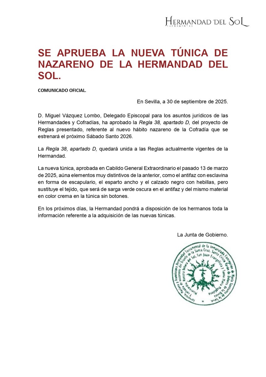 hdaddelsol's tweet image. 🟢 𝐂𝐎𝐌𝐔𝐍𝐈𝐂𝐀𝐃𝐎 𝐎𝐅𝐈𝐂𝐈𝐀𝐋 

#HermandadDelSol
