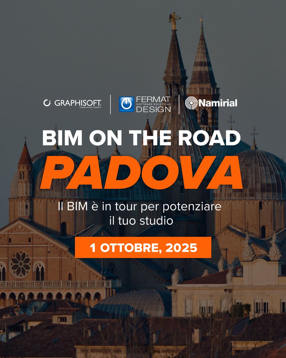 📢 Domani è il giorno!
BIM on the Road – Padova
📍 1 ottobre – ore 18:00
🎟 Ultimi posti disponibili – affrettati!
bit.ly/3HUncij

#BIMontheRoad #BIM #Graphisoft #FermatDesign #Namirial #OpenBIM #PadovaEventi