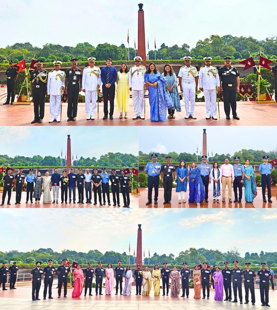 salute2soldier's tweet image. Ethos of #TriService unity shone bright, as senior officers of #Army, #Navy &amp;amp; #AirForce, on superannuation, bowed in reverence at #NationalWarMemorial. With wreaths laid &amp;amp; hearts heavy, they saluted the immortal courage of #fallenheroes who safeguarded our Nation’s soul.