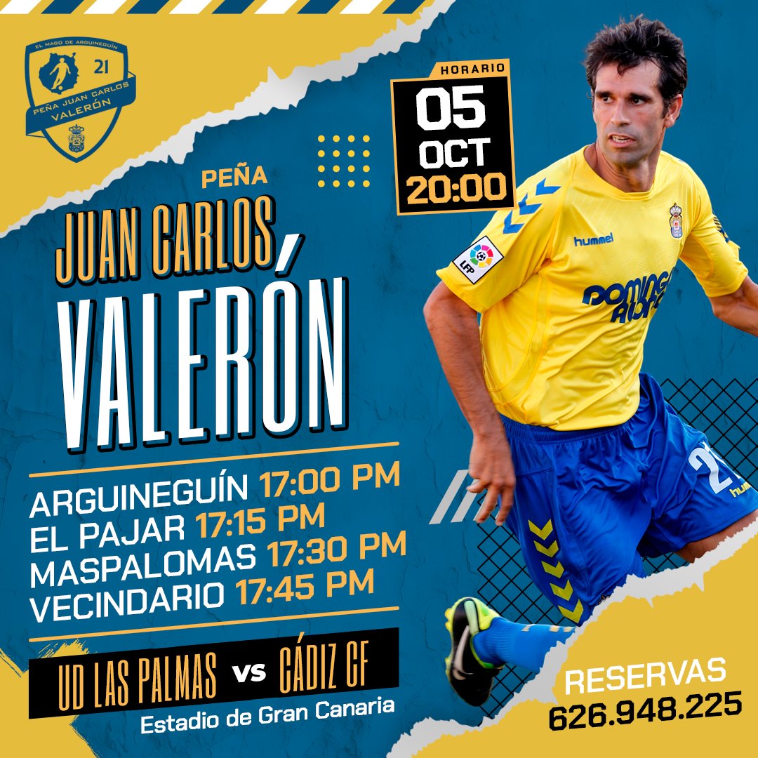 🏆 <a href="/LaLiga2/">LALIGA HYPERMOTION</a> - 08ª Jornada
📅 DOM 05/10/2025
🕒 20:00 h.
🏟️ Estadio de Gran Canaria
🆚 <a href="/UDLP_Oficial/">UD Las Palmas</a> vs <a href="/Cadiz_CF/">Cádiz Club de Fútbol</a> 

🚍 Guagua Peña Juan Carlos Valerón

Toda la información en nuestra web bit.ly/LPAvsCAD

#JuanCarlosValerón #ElMagodeArguineguín 🎩⚽️2⃣1⃣💛💙