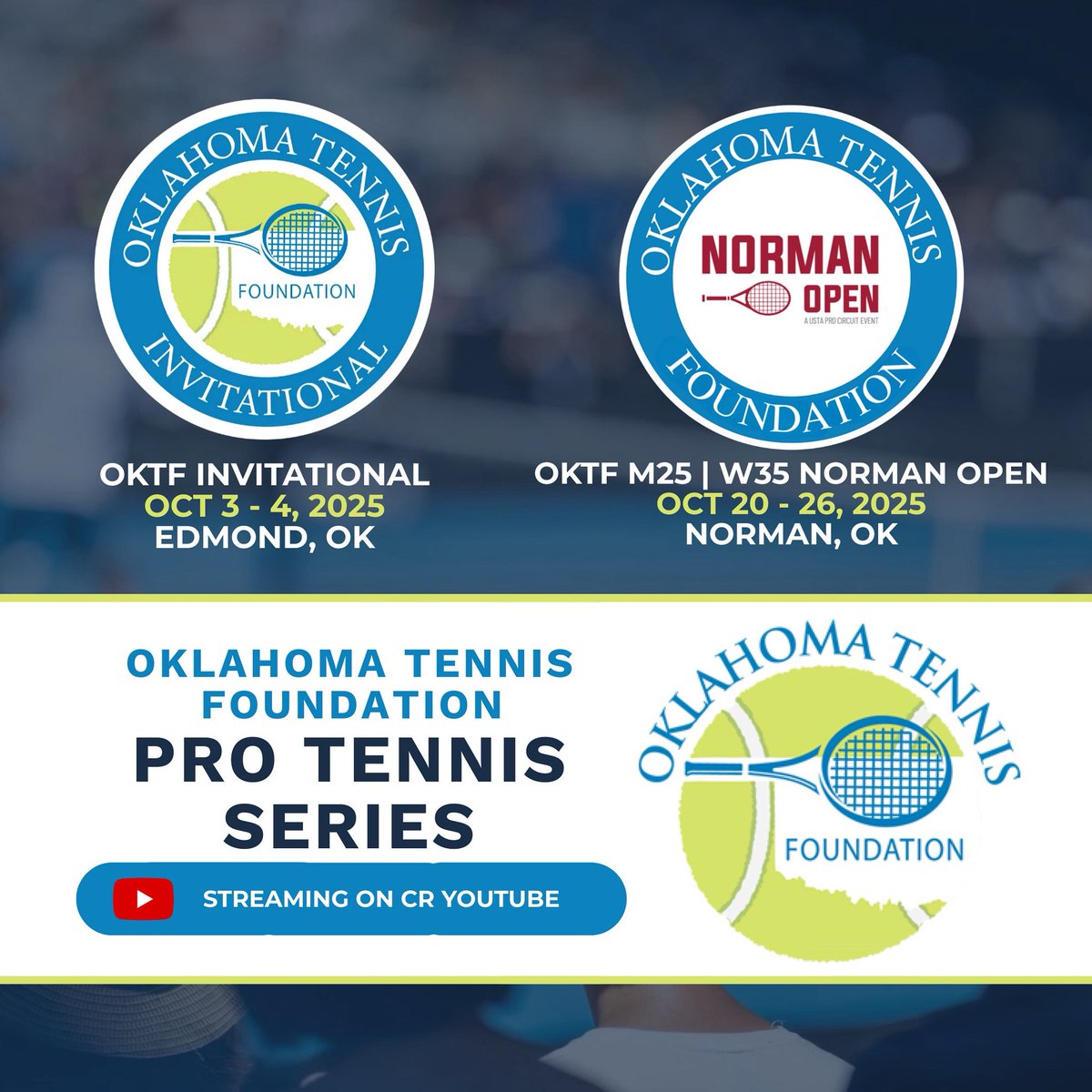 Thrilled to be covering the Oklahoma Tennis Foundation Pro Tennis Series for the third straight year! <a href="/oktfpts/">OKTF Pro Series</a> 

Coverage for the OKTF Invitational and the M25 and W35 Norman Open can be found on the Cracked Racquets YouTube Channel starting this Friday, October 3rd.

📺: