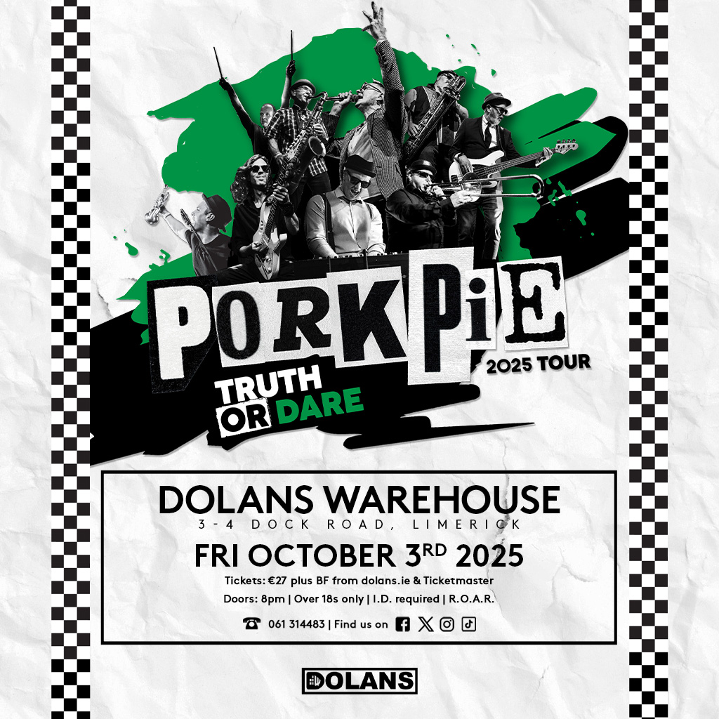 mydolans's tweet image. ***THIS FRIDAY***
PorkPie: Truth or Dare Tour
Dolans Warehouse, Friday October 3rd
Tickets here: dolans.yapsody.com/event/index/83…

#porkpie #2tone #ska #dolans #limerick