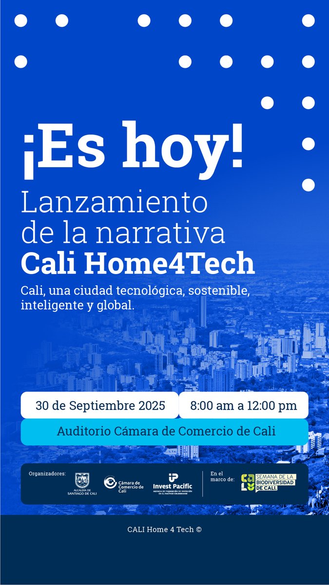 investpacific's tweet photo. Acompáñenos en #CaliHome4Tech a conocer la apuesta estratégica para seguir posicionando a #CaliCo como un territorio tecnológico, sostenible, inteligente y global, capaz de atraer inversión, impulsar el talento y desarrollar tecnología de calidad 👉 https://t.co/qqB5OtsX9Q https://t.co/hErLuB8DQZ