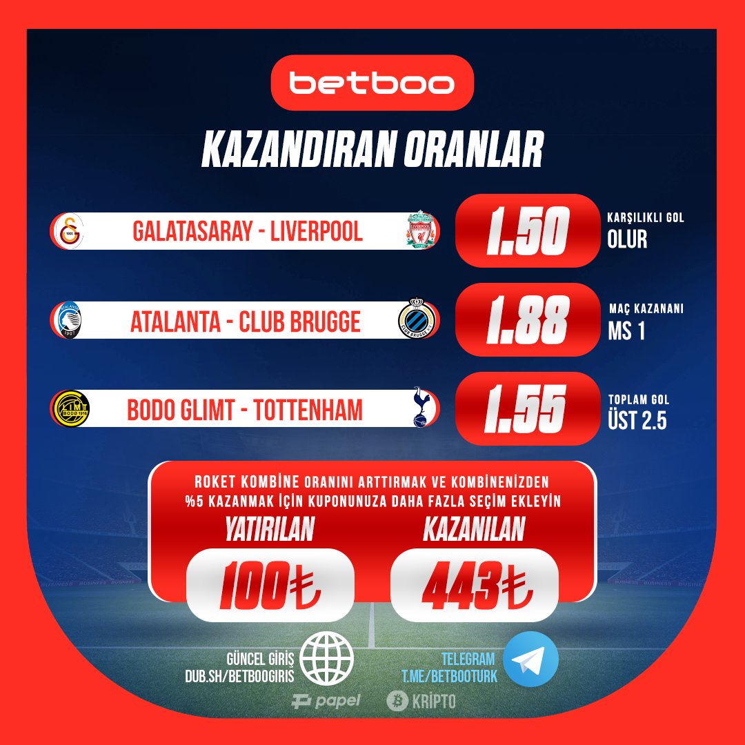 boonedirya's tweet photo. 🔥 Betboo’da KOMBİNE BAHİSLER İLE GÜNÜN KUPONU!🔥  #Betboo #BetbooGüncelGiriş

💰 Kombine bahislerinden elde edeceğin kazanç RoketKombine ile katlanacak! Her gün 3 veya üzeri seçimli kombine bahis yap, %100’e varan oranlarla ekstra nakit fırsatı kazan. RoketKombine ile kazancını göklere çıkart!

📳 Güncel Betboo giriş için 👉 https://t.co/a2MoaP3HIF