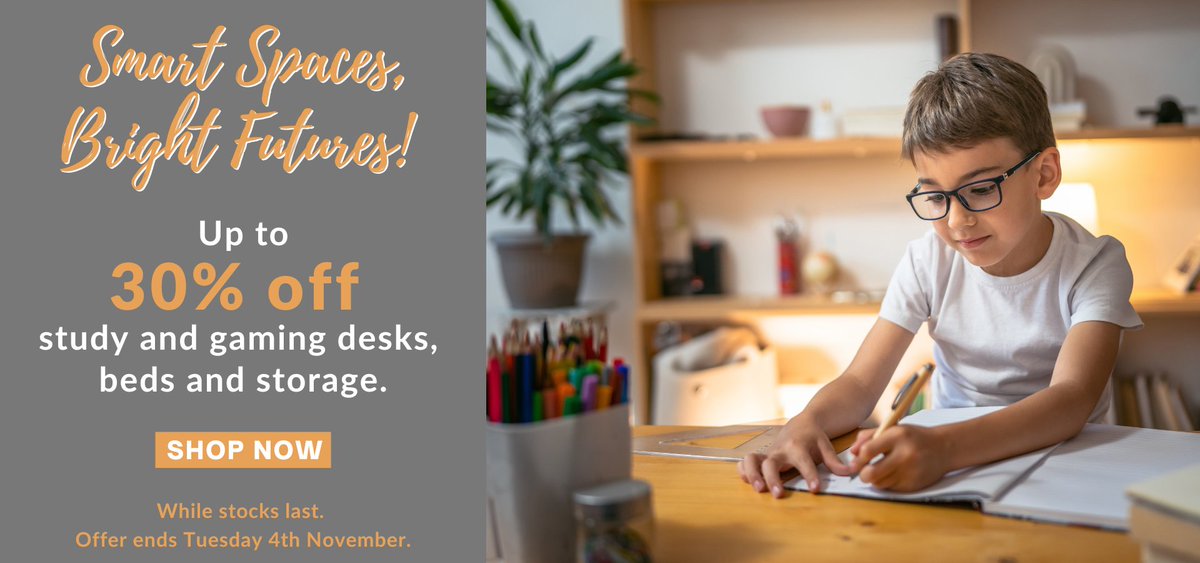 Smart Spaces, Bright Futures!✨ 
Up to 30% off study and gaming desks, beds and storage. 
While stocks last. Offer ends Tuesday 4th November. 
Shop now: nestdesigns.co.za/products/sale/…