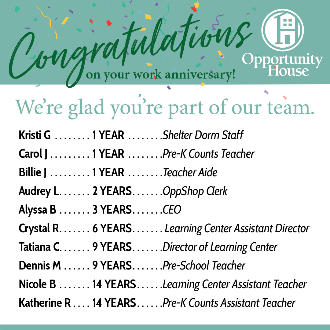 _OppHouse's tweet image. Whether you&apos;ve worked with us for 1 year or 14 years--thank you 💚for living our core values each day.  💚You make a difference to our neighbors experiencing homelessness.👨‍👩‍👧🧑‍🦼🫃  Thank you.💚#Culture #WorkAnniversary #CoreValuesInAction #BerksCountyBest