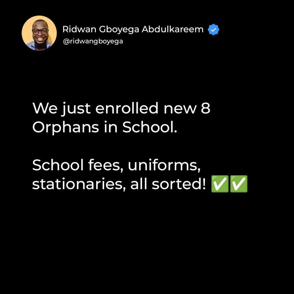 RidwanGboyegaAK's tweet image. Barely a month since we launched the #educateanorphan drive on our platform, we have recorded some soul-lifting progress. And here's why the work I do on @dynaraise is above and beyond:

In less that a year since I launched this platform, the opportunity cost has been undoubtedly…