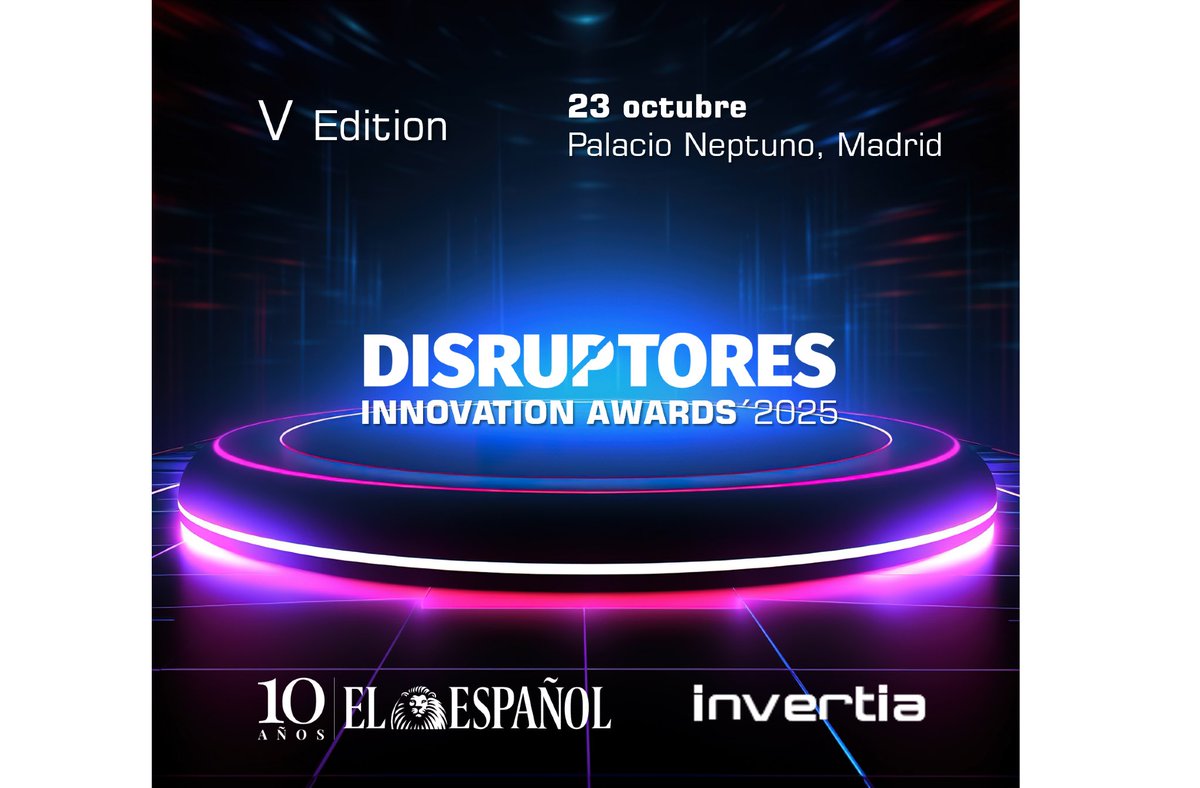 #SaveTheDate  | 🏆 El próximo 23 de octubre se darán a conocer los ganadores de la quinta edición de los DISRUPTORES INNOVATION AWARDS en una gala que el año pasado reunió a más de 350 asistentes.

📍 Palacio de Neptuno, Madrid
🕘 18.00 h
▶ Registro: f.mtr.cool/xldvopqxdu