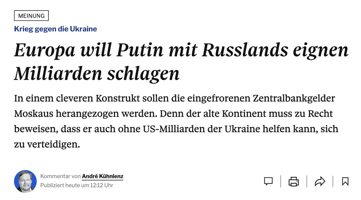 KeineWunder's tweet image. (FuW Leitartikel - ohne Abo) Europa will Putin mit Russlands eignen Milliarden schlagen fuw.ch/europa-will-pu…
