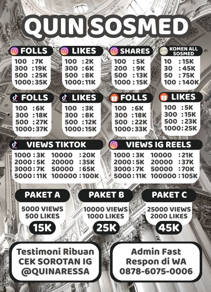 Jual followers likes views tiktok tik tok tt ig shopee instagram indonesia indo like view foll follower jasa buzzer comment beli komen murah upfolls tt wts wtb uplike tambah folls cepat viewers yt rt retweet x cepat🕊️ 7390
✧ acc utama: quinaressa
✧ fastresp wa: 087860750006