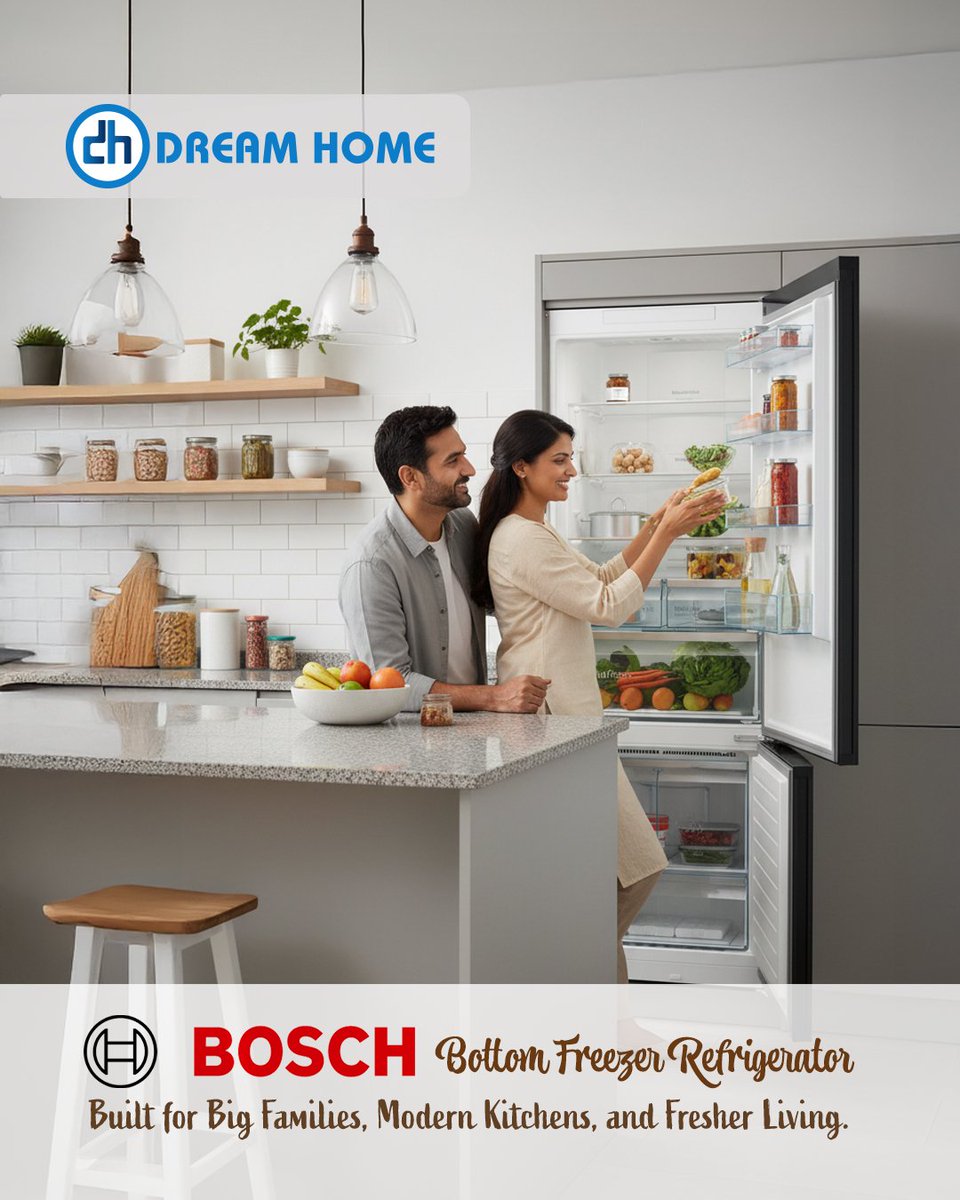 DHKitchenware's tweet photo. From Chaos to Cool ❄️✨ – Bosch Keeps It Fresh! 🍎

Bosch KG56NCX41I—XXL 508L 🥤, NoFrost ❄️, MultiAirFlow 🌬️ and HyperFresh 🥦 freshness + odour-free storage 🍷. Sleek design 🖤 built for modern kitchens.

📞 +91 9845 059388 | 🌐 https://t.co/ztptvss5q7

#SmartKitchen https://t.co/ou9764MAJr