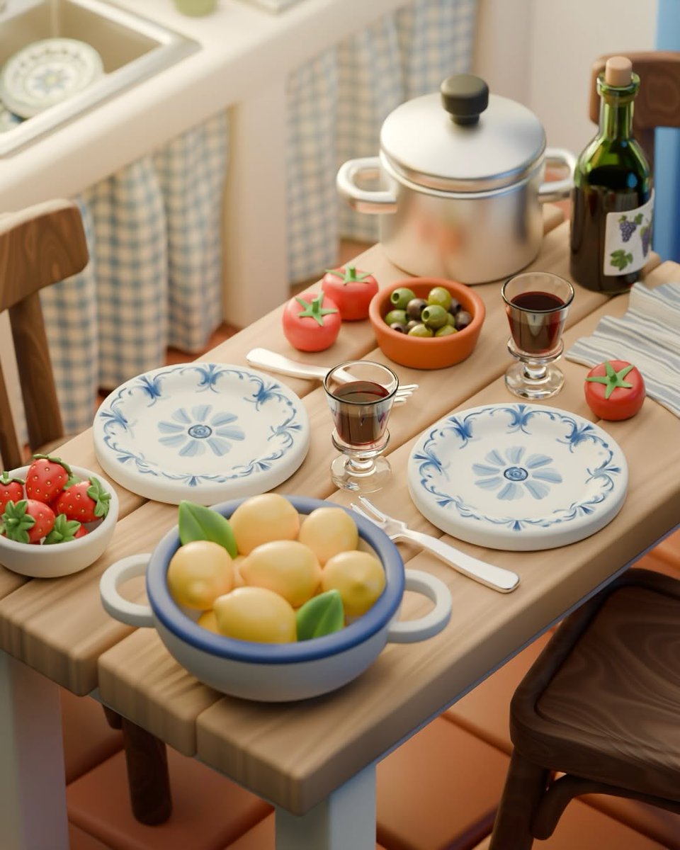 Mediterranean summer 🍋🌊 by <a href="/heleview/">Heleview</a> and made with #Blender3D 
Helen is a 3D Blender artist.
instagram.com/heleview/
#Blender #b3d #blendercommunity #MadewithBlender #blenderrender #3D