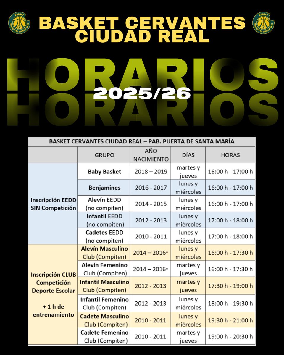 ‼️HORARIOS TEMPORADA 2025/26 ‼️