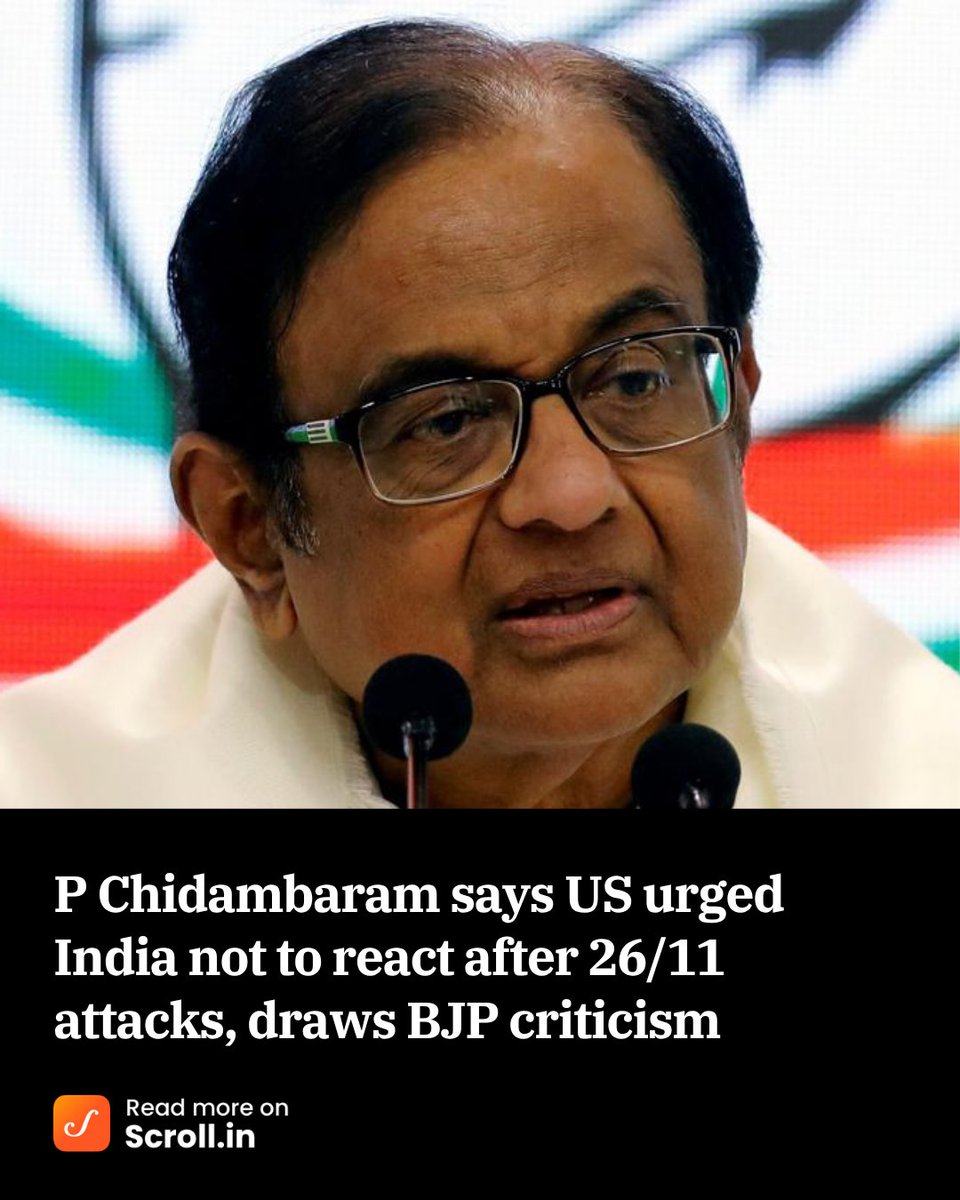 scroll_in's tweet image. “Condoleeza Rice…flew in…to meet me and the prime minister and to say ‘please don’t react’,” P Chidambaram said. He added that after the attacks, “the whole world descended upon Delhi to tell us don’t start a war”.

Read more: scroll.in/latest/1087173…

#Mumbaiterrorattack