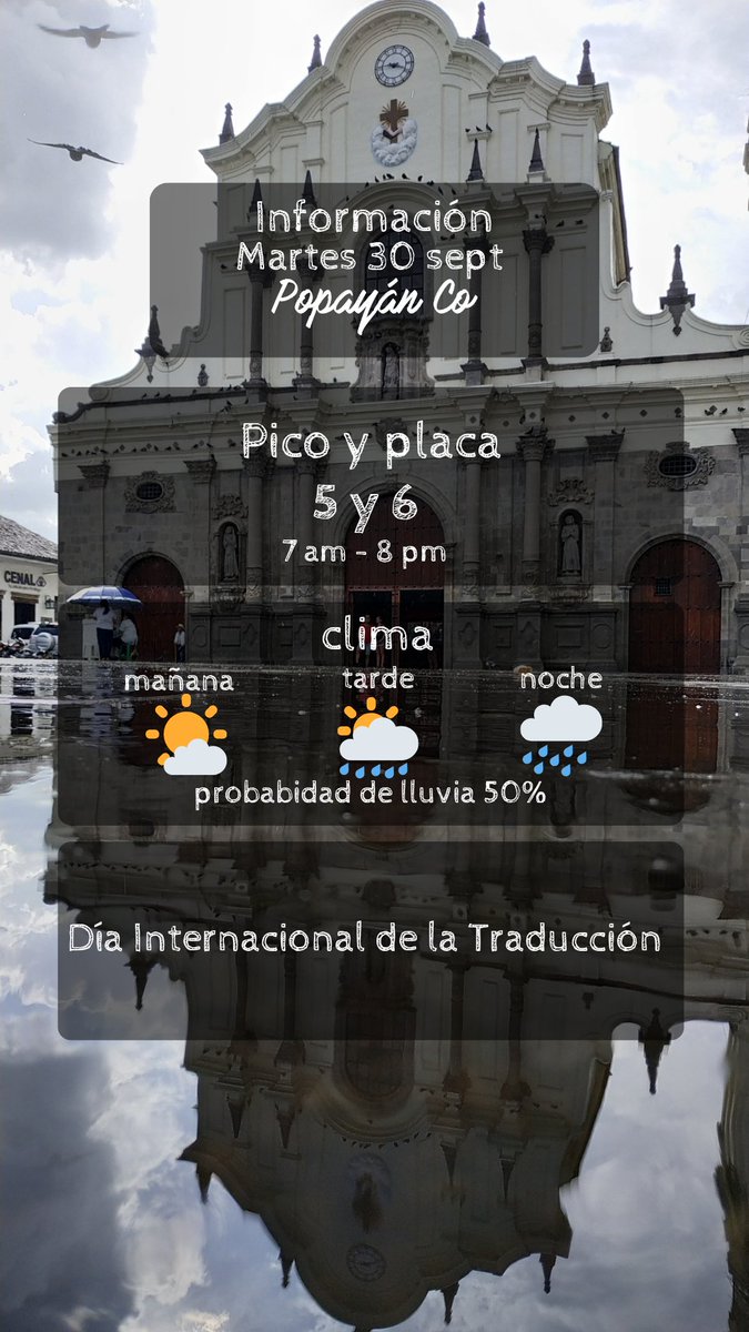 Hoy en Popayán, lluvia débil con cielo parcialmente nuboso esta mañana, con temperaturas alrededor de 18°C. Tarde, lluvia débil con cielo cubierto y con temperaturas en torno a los 18°C. Noche, habrá lluvia débil con cielo parcialmente nuboso con temperaturas cercanas a los 16°C.