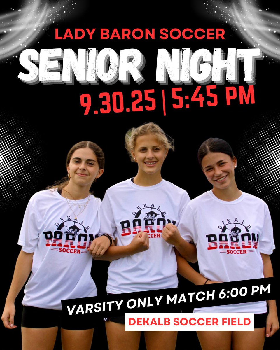 Come out and celebrate the Seniors and the Lady Barons final home game of the season‼️
Senior Night begins at 5:45 | Varsity 6:00